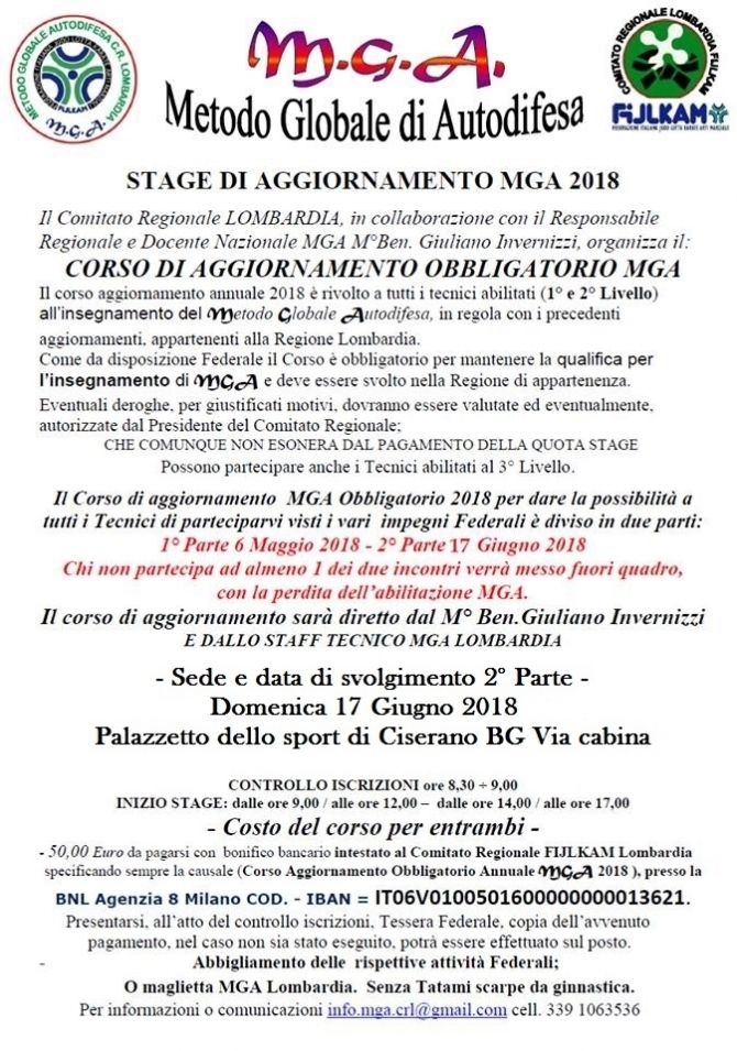 STAGE MGA AGGIORNAMENTO OBBLIGATORIO 2018 - GRUPPO DI STUDIO MGA LOMBARDIA