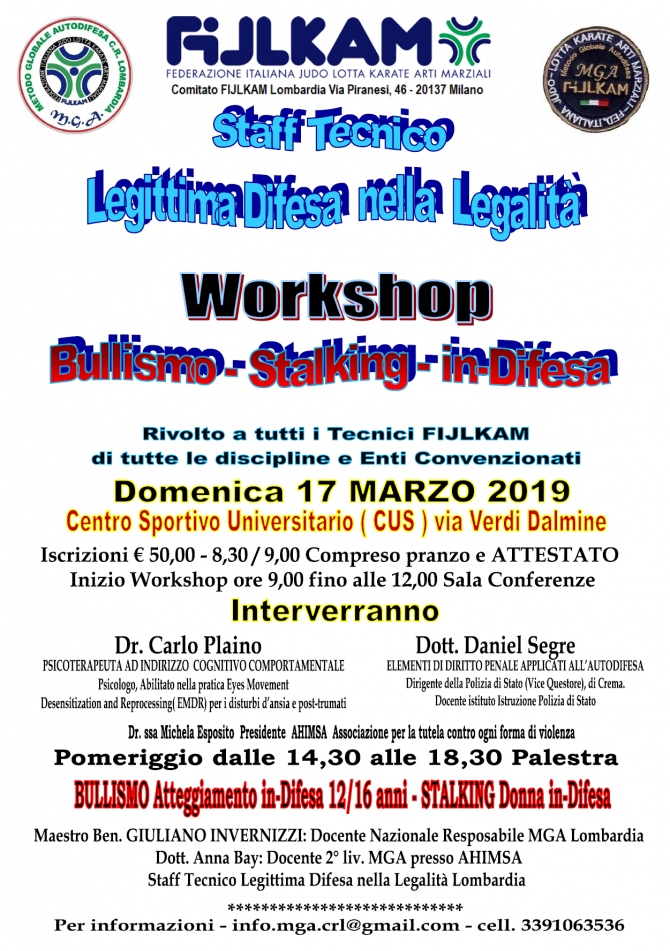 WORKSHOP - STALKING - BULLISMO AL CUS DI DALMINE - GRUPPO DI STUDIO MGA LOMBARDIA
