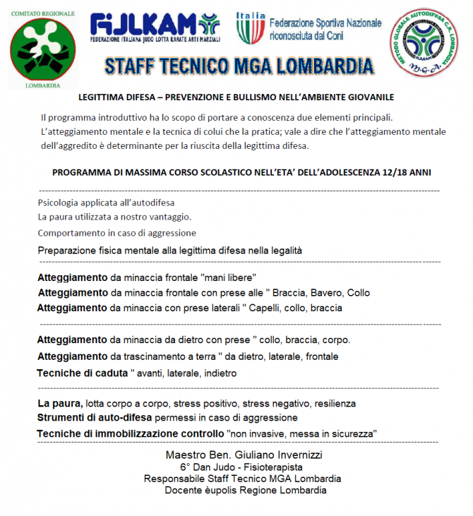 STAFF TECNICO MGA LOMBARDIA "school seminar MGA-JUDO/KARATE/LOTTA" - GRUPPO DI STUDIO MGA LOMBARDIA